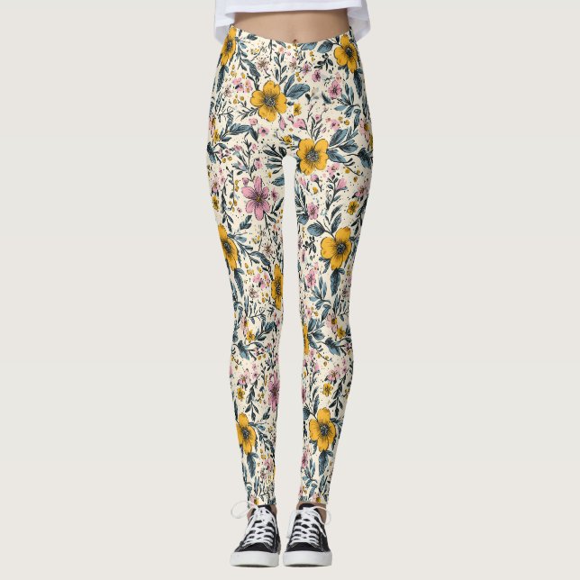 Petals & Pizzazz: Ein Muster für Frühlingsflorale Leggings (Vorderseite)
