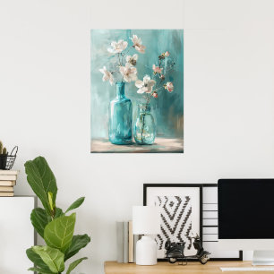 Petals & Porzellan: Bauernhof Rose Vase Wasserfarb Poster