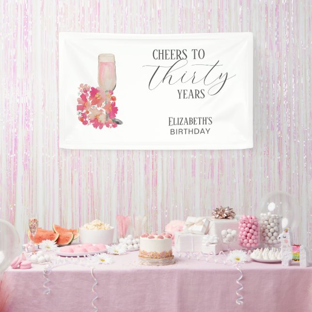 Petals & Prosecco 30. Geburtstag Blumenrosa Chic Banner (Party)