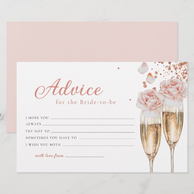 Petals & Prosecco Advice Card Brautparty Briefpapier (Vorne/Hinten)