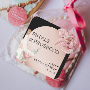 Petals & Prosecco Black & Rose Gold Brautparty Quadratischer Aufkleber