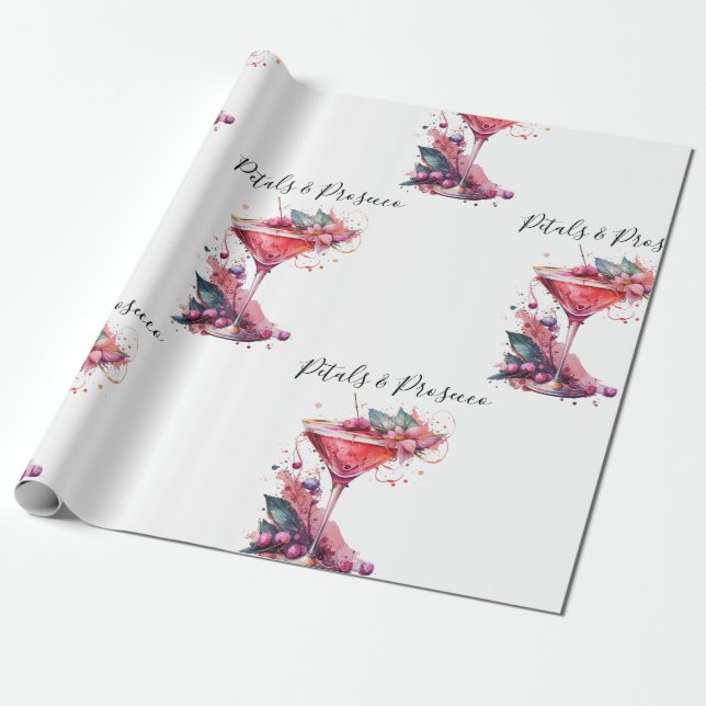Petals & Prosecco Blush Brautparty Geschenkpapier (Ungerollt)