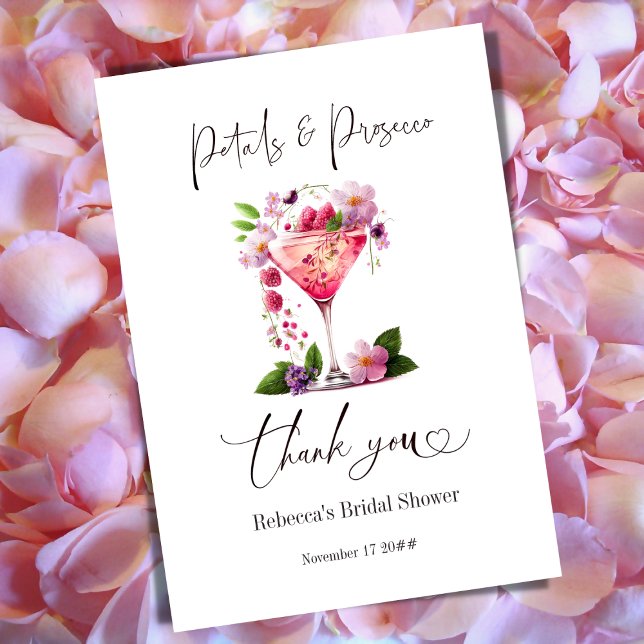 Petals & Prosecco Blush Pink Brautparty Dankeskarte (Von Creator hochgeladen)