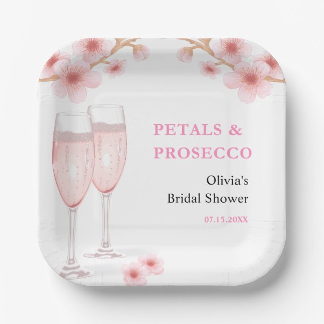 Petals & Prosecco Blush Pink Brautparty Pappteller (Vorderseite)