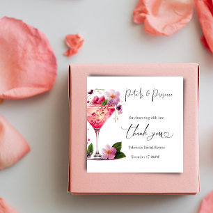 Petals & Prosecco Blush Pink Brautparty Quadratischer Aufkleber