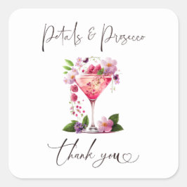 Petals & Prosecco Blush Pink Brautparty Quadratischer Aufkleber