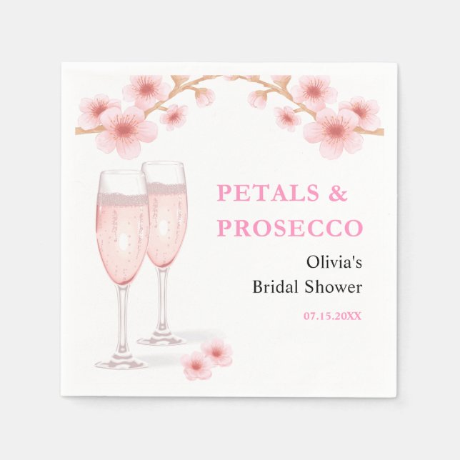 Petals & Prosecco Blush Pink Brautparty Serviette (Vorderseite)