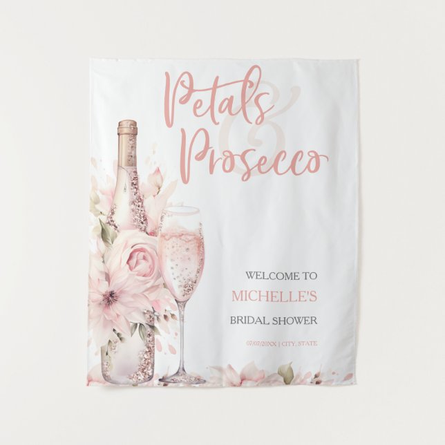 Petals & Prosecco Blush Pink Brautparty Wandteppich (Vorderseite)