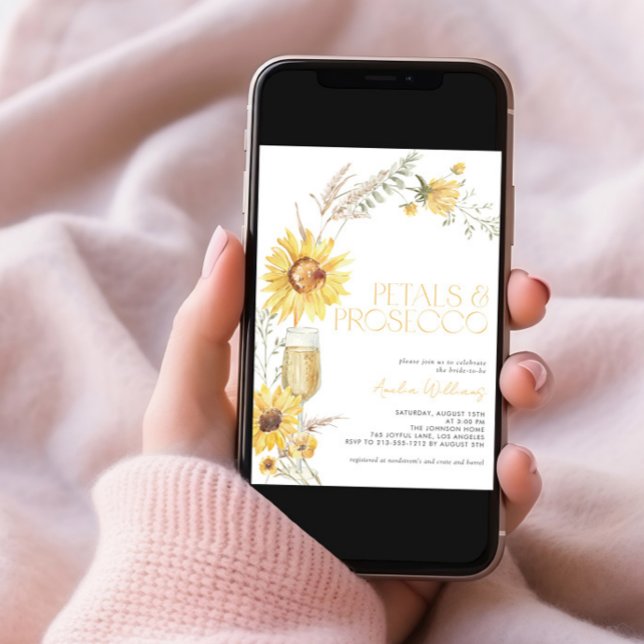 Petals & Prosecco Boho Sunflower Bridal Shower Einladung (Von Creator hochgeladen)