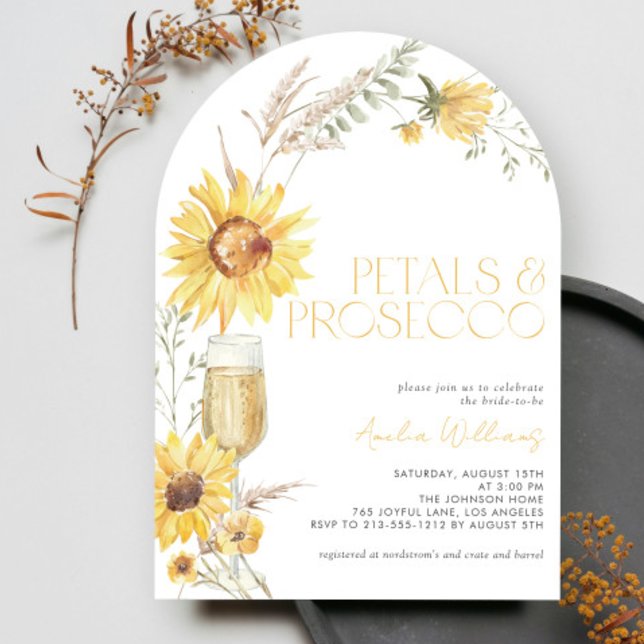 Petals & Prosecco Boho Sunflower Bridal Shower Einladung (Von Creator hochgeladen)