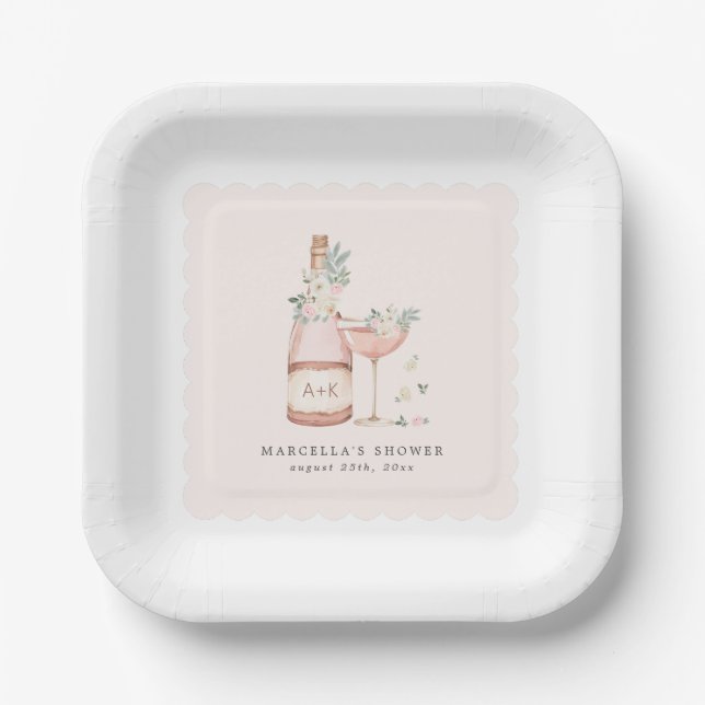 Petals & Prosecco Brautparty Bachelorette Pappteller (Vorderseite)