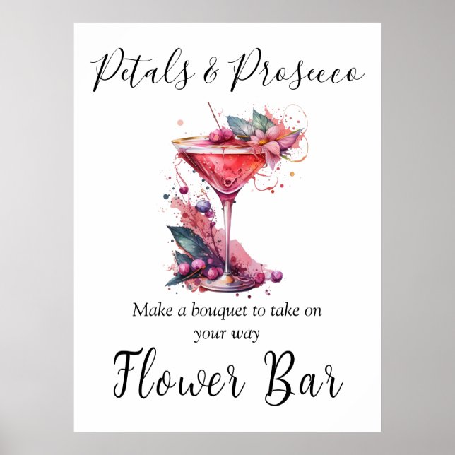 Petals & Prosecco Brautparty Blume Bar Poster (Vorne)