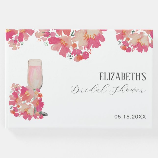 Petals & Prosecco Brautparty Blumenrosa Gästebuch (Vorderseite)