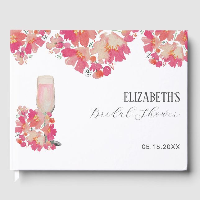 Petals & Prosecco Brautparty Blumenrosa Gästebuch (Vorderseite)