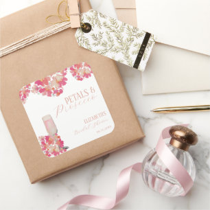 Petals & Prosecco Brautparty Blumenrosa Quadratischer Aufkleber