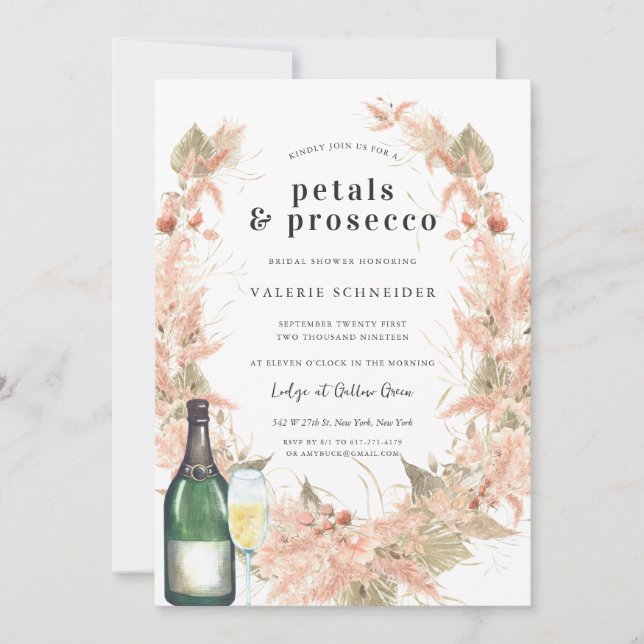 Petals & Prosecco | Brautparty "Floral Champagne" Einladung (Vorderseite)