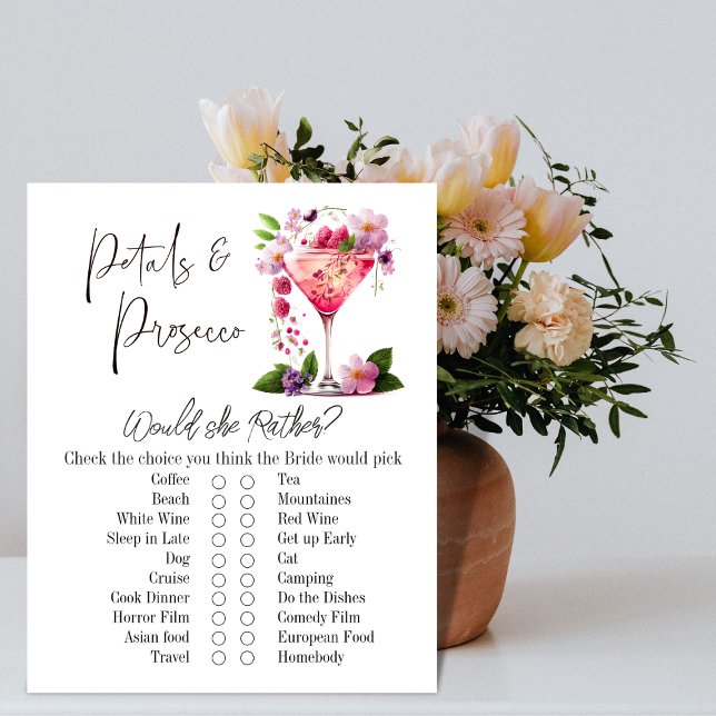 Petals & Prosecco Brautparty Game Card (Von Creator hochgeladen)