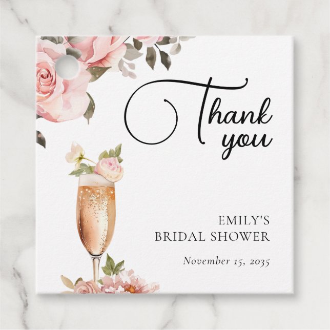 Petals & Prosecco Brautparty Geschenkanhänger (Vorderseite)