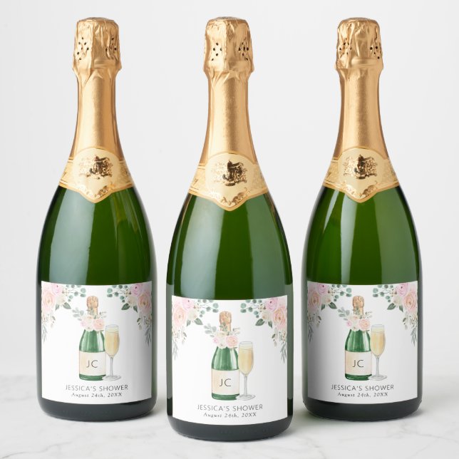 Petals & Prosecco Brautparty Geschenketiketten (Flaschen)