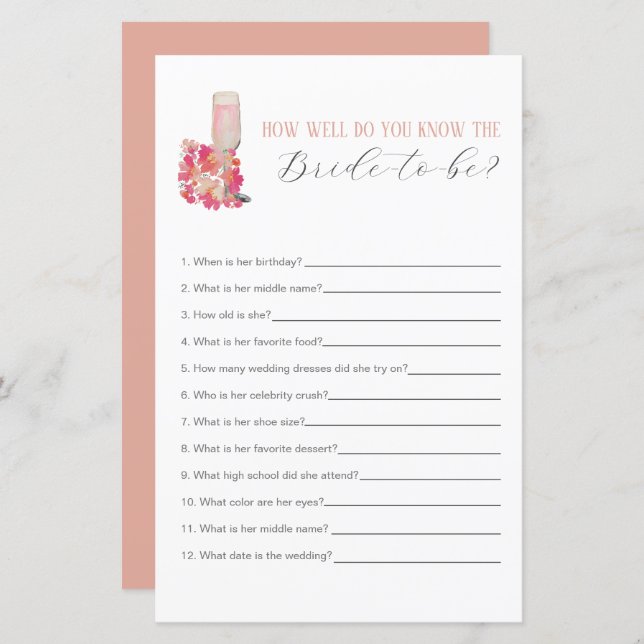 Petals & Prosecco Brautparty kennt die Braut (Vorne/Hinten)