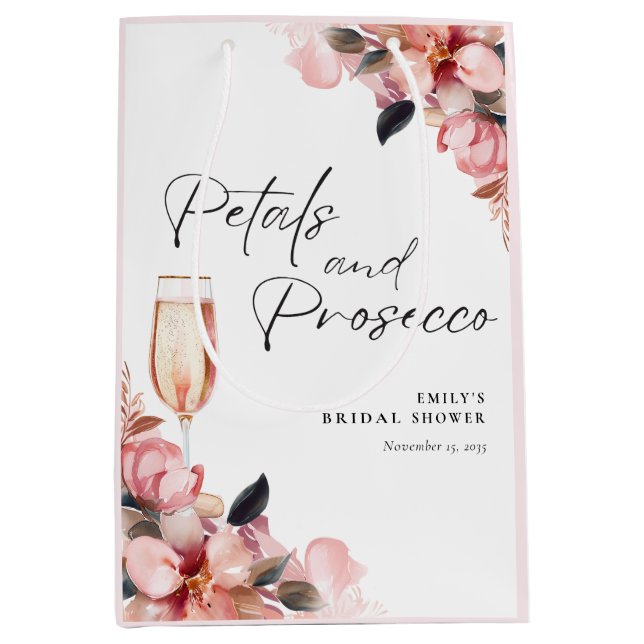 Petals & Prosecco Brautparty Mittlere Geschenktüte (Vorderseite)
