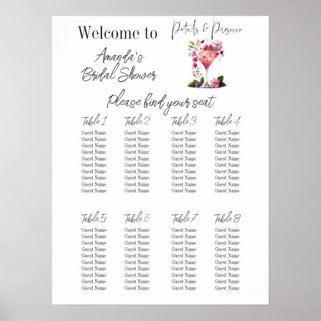 Petals & Prosecco Brautparty Poster (Vorne)