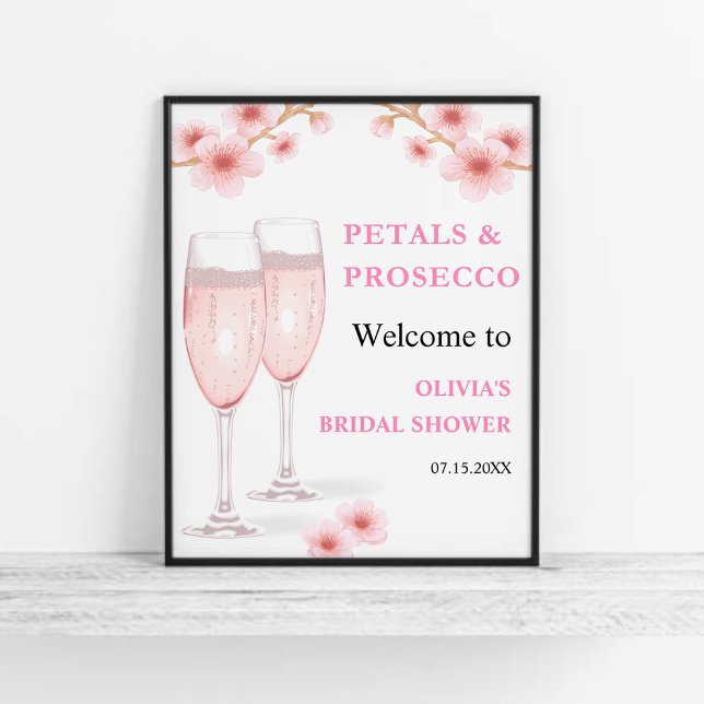 Petals & Prosecco Brautparty Willkommen Poster (Petals & Prosecco Blush Pink Watercolor Floral Bridal Shower Welcome Sign   )