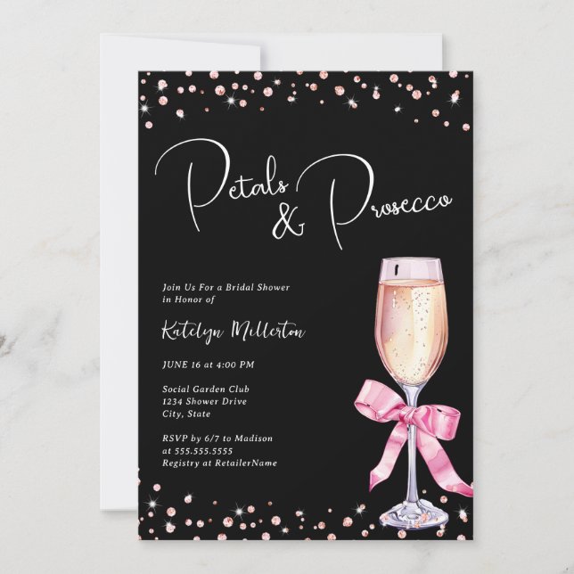 Petals & Prosecco Bridal Dusche Einladung (Vorderseite)