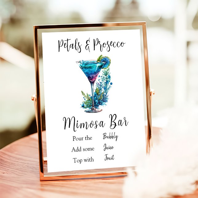 Petals & Prosecco Bridal Shower Blue Flower Bar  Poster (Von Creator hochgeladen)