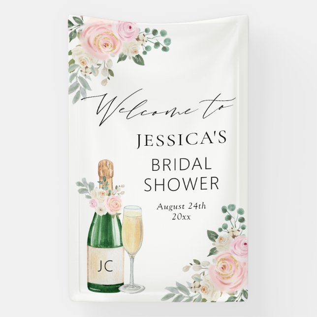Petals & Prosecco Champagne Begrüßungszeichen Banner (Vertikal)