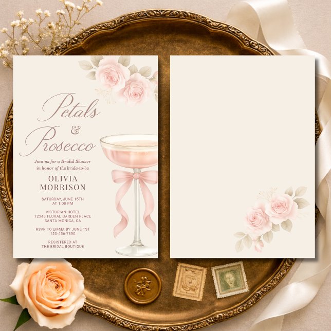 Petals & Prosecco Champagne Bow Bridal Shower Einladung (Von Creator hochgeladen)