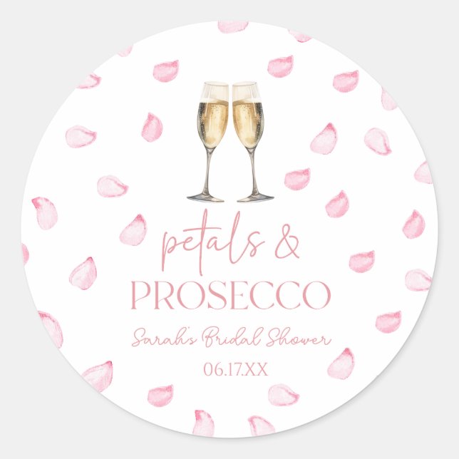 Petals & Prosecco Champagne Brautparty Runder Aufkleber (Vorderseite)
