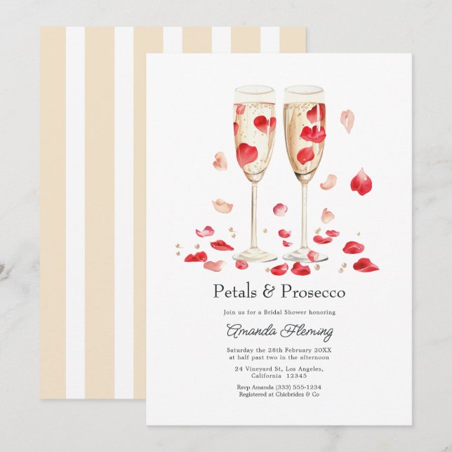 Petals & Prosecco Champagner-Junggesellinnen-Absch Einladung (Vorne/Hinten)