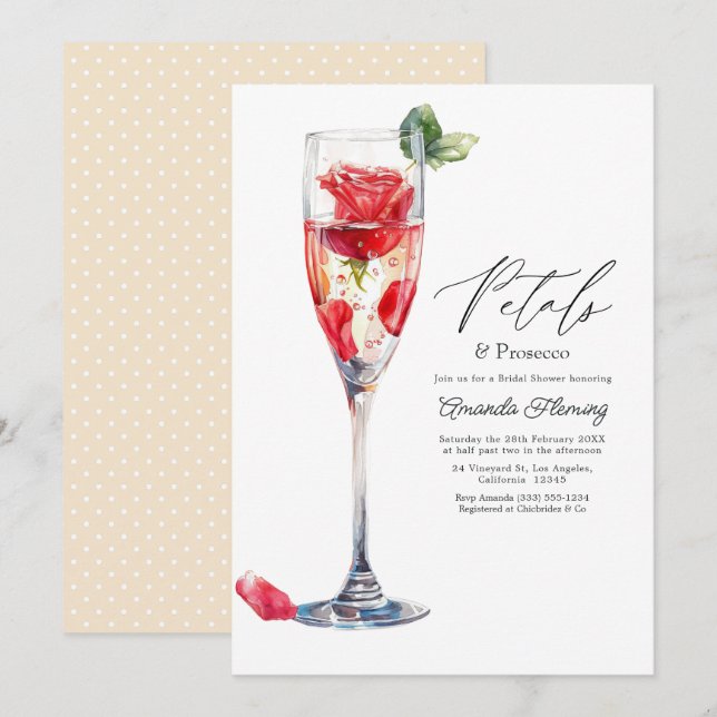 Petals & Prosecco Champagner-Junggesellinnenabschi Einladung (Vorne/Hinten)