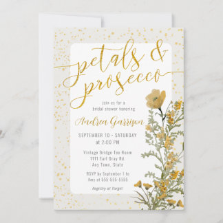 Petals & Prosecco-Dusche Gelb-Bridal Einladung