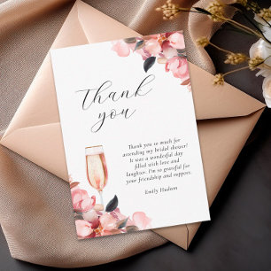 Petals & Prosecco Floral Brautparty Dankeskarte