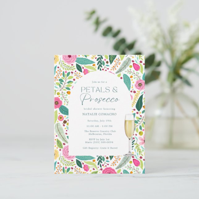 Petals Prosecco Floral Budget Brautparty Party Postkarte (Stehend Vorderseite)