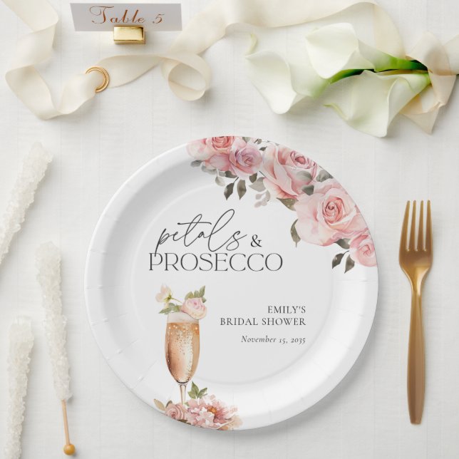 Petals & Prosecco Florale Brautparty Pappteller (Hochzeit)