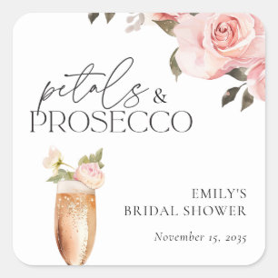 Petals & Prosecco Florale Brautparty Quadratischer Aufkleber