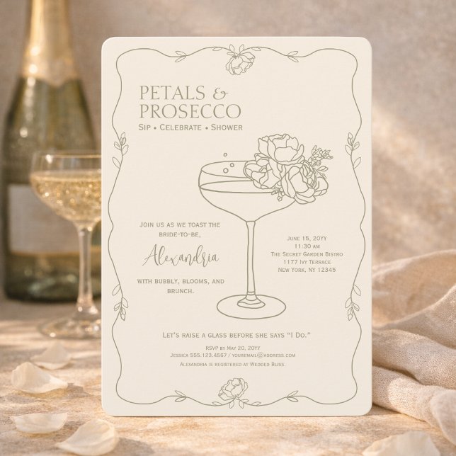 Petals Prosecco Garten Minimal Hochzeitsdusche Einladung (Von Creator hochgeladen)