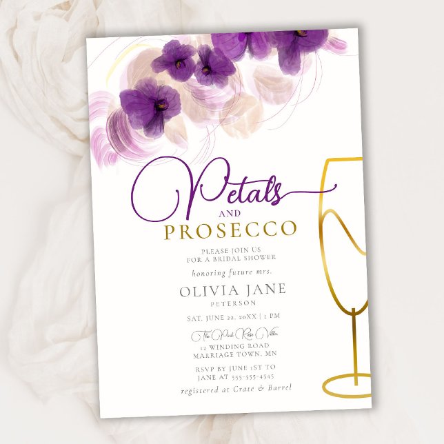 Petals Prosecco Lila Orchids Boho Elegante Bridal Einladung (Von Creator hochgeladen)