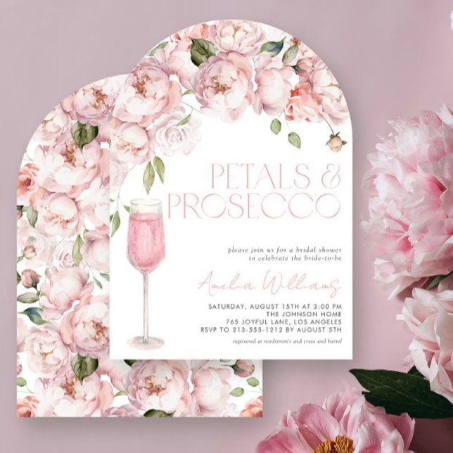 Petals & Prosecco Modernes rosafarbenes Brautparty Einladung (Von Creator hochgeladen)
