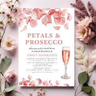 Petals & Prosecco Modernes rosafarbenes Brautparty Einladung