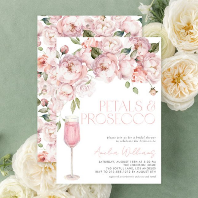 Petals & Prosecco Modernes rosafarbenes Brautparty Einladung (Easily personalize this gorgeous bridal shower invite for the perfect floral celebration!)