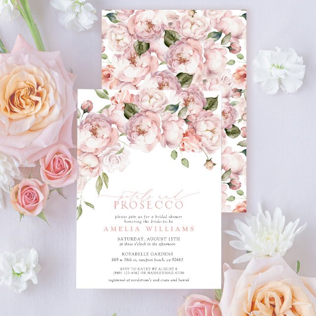 Petals & Prosecco Pink Brautparty Einladung (You'll love how easy it is to personalize this bridal shower invitation for a gorgeous event!)