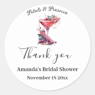 Petals & Prosecco Pink Brautparty Runder Aufkleber