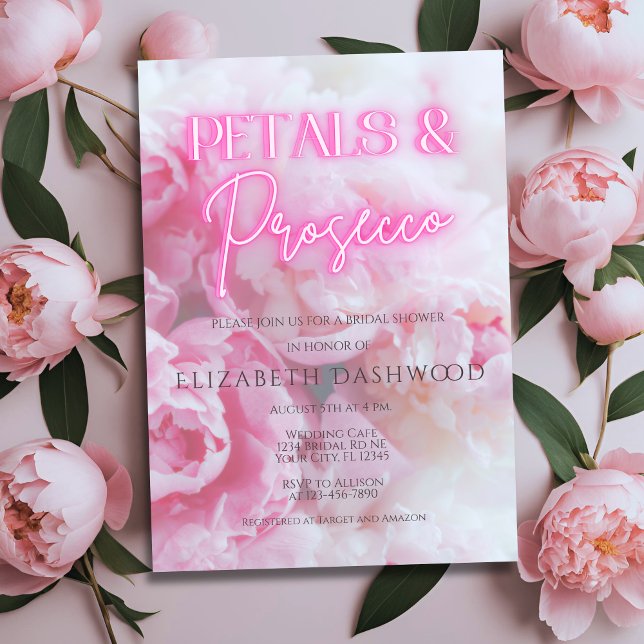 Petals & Prosecco Pink Neon Brautparty Einladung (Von Creator hochgeladen)