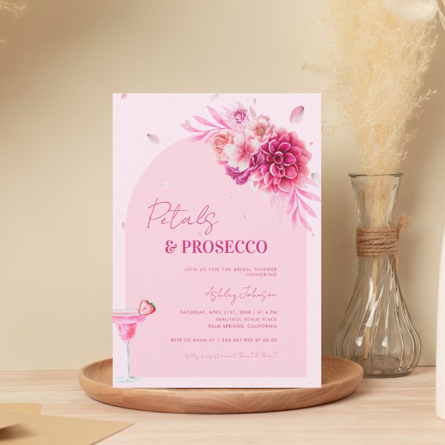 Petals & Prosecco Pink Script Brautparty Einladung (Von Creator hochgeladen)