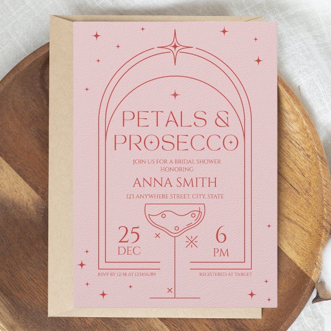 Petals & Prosecco Retro Rosa Brautparty Einladung (Petals & Prosecco Bridal Shower invitation)