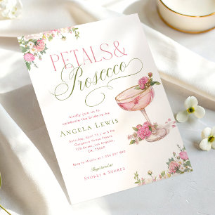 Petals & Prosecco Rosa Florale Brautparty Einladung
